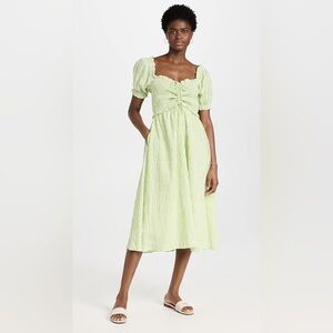 o.p.t. Women’s Aita Midi Dress Green + White Gingham | Puff Sleeve Seersucker